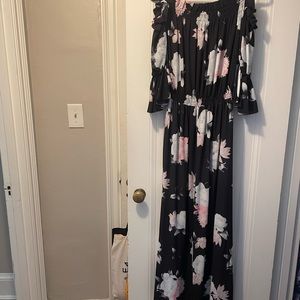 Off the shoulder black chiffon dress